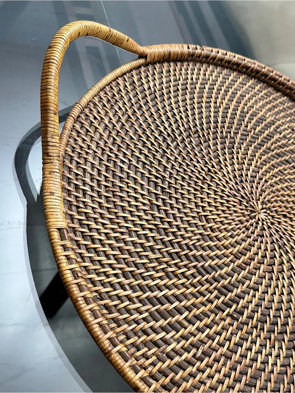 Vintage Pampered Chef Woven Selections Wicker Rattan 17” Round Serving Tray